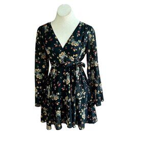 Free People Lilou Black Retro Floral Skater Mini Dress Size Small